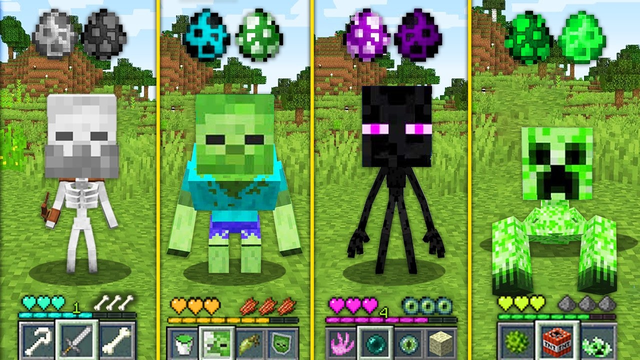 Baby Mutant Mobs from Eggs in Minecraft - How To Play Skeleton Zombie ...