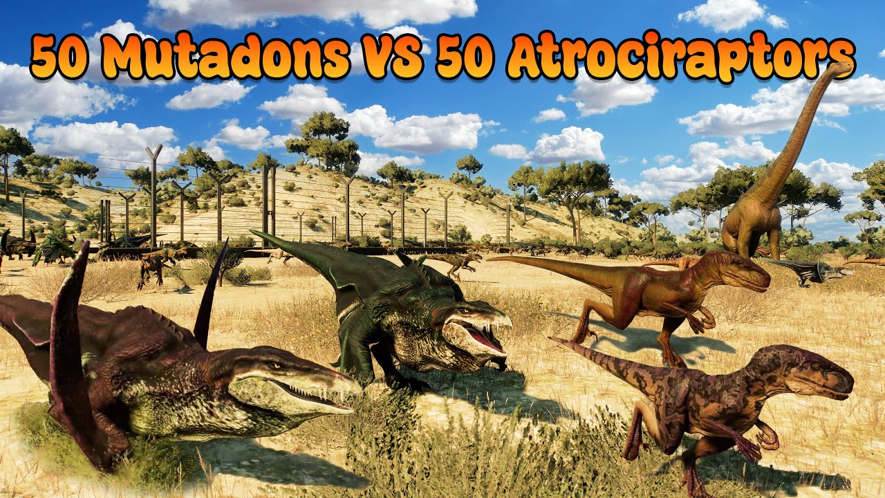 Mutidon Raptors 50 Mutadons VS 50 Atrociraptors Dinosaurs Race - JURASSIC WORLD ...
