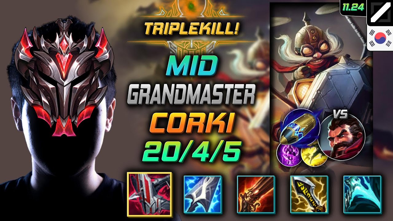 GrandMaster Corki Mid vs Graves - Корки Арбалет бессмертия Удар на опережение - LOL KR 11.24