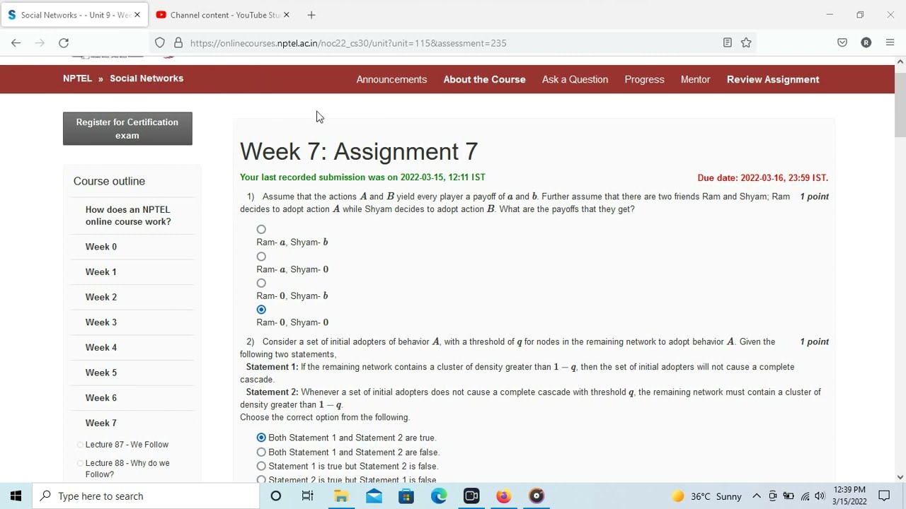 social networks nptel assignment answers week 7