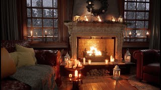 Deep Sleep with Fireplace and Blizzard Sounds - Winter Storm Ambience, Crackling Fire & Wind Sound