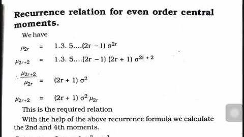 Recurrence Relation for Even Order Central Moments