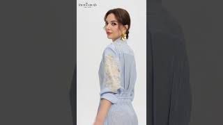 Silk Embroidery Tonal Jacquard Striped Dress