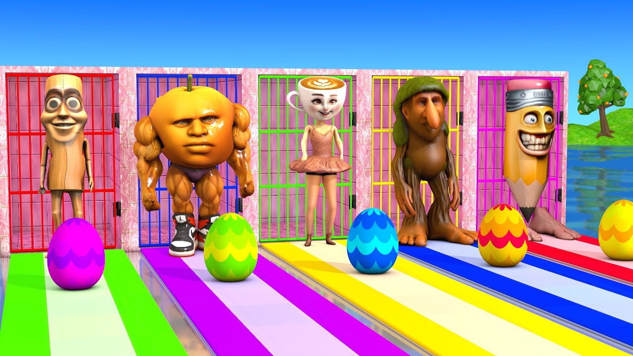 Long Slide Game With Cow Elephant Gorilla Hippopotamus Tiger - 3d Animal Game - Funny 3d Animals