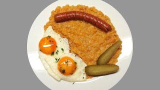 Red lentils with egg and sausage recipe.