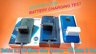 Nokia 5.3 VS Motorola One Fusion Plus VS Redmi Note 9 Pro - Battery Charging Comparison