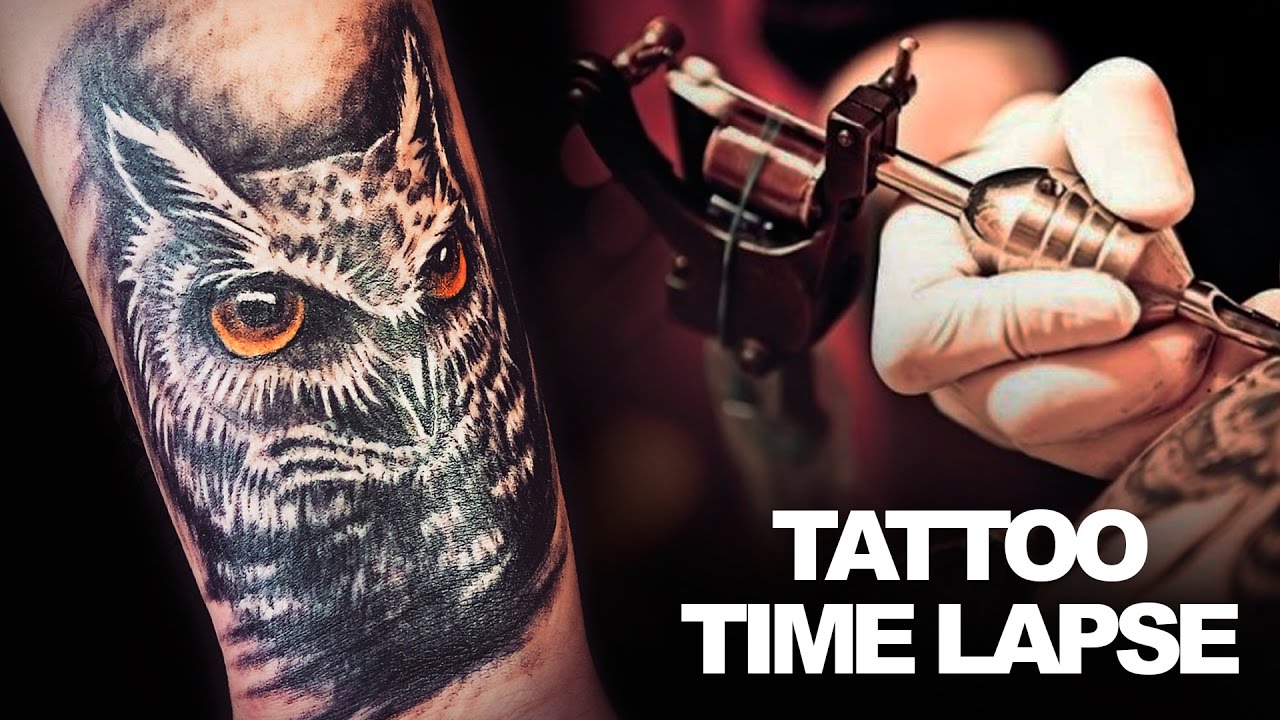 TATTOO TIME LAPSE | OWL REALISM | TATTOO COVER UP