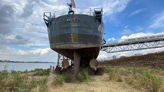 USS Kidd on DRY LAND! Low water levels in Baton Rouge, Louisiana