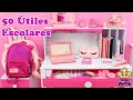 50 ÚTILES ESCOLARES en MINIATURA para Muñecas TODO en color ROSA