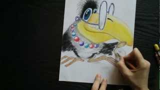 How to draw a cartoon crow / Урок рисования : Ворона