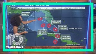 National Hurricane Center issues tropical storm watch for parts of Tampa Bay as Eta continues its ap