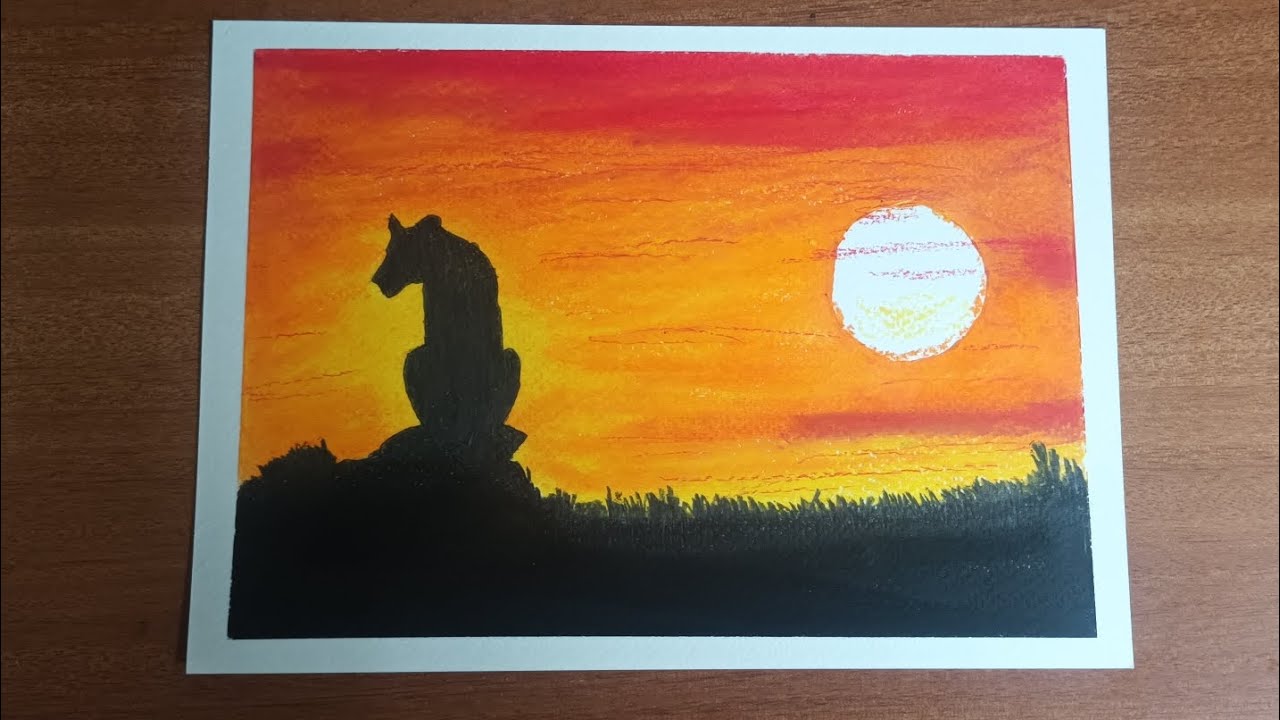 Beautiful lion 🦁 shilhoutte drawing |Easy oil pastel sunset drawing 