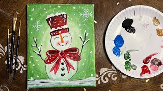 Easy Snowman Painting Tutorial on Canvas | Step-by-Step painting for Beginners for Kids & Adults