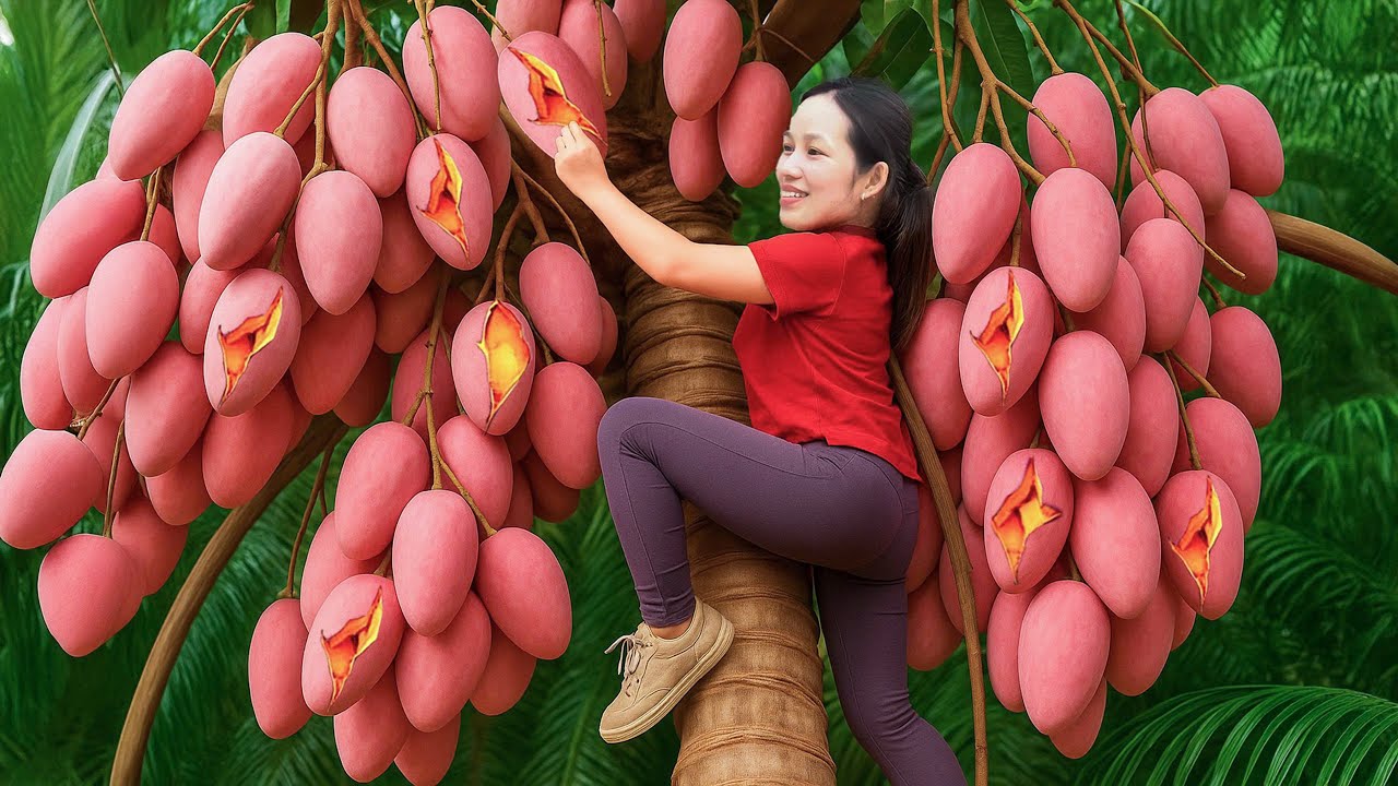 Harvesting Tropical Pink Mangoes — Sold Out Fast | Make Beautiful Tapioca Cakes for Dinner