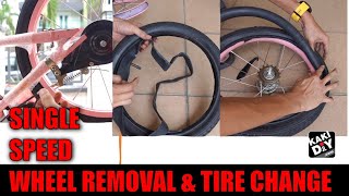 FIXHACKDIY - Single speed bike tire change - wheel removal 16&quot; tube replacement