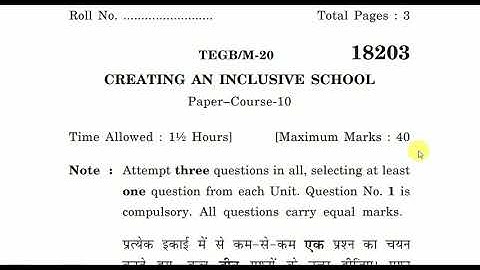 KUK Question Paper Creating an Inclusive School | Sept 2020 Online Exam Kurukshetra University B.Ed