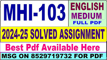 MHI 103 solved assignment 2024-25 || mhi 103 solved assignment 2025 in English || ignou mhi103 2025