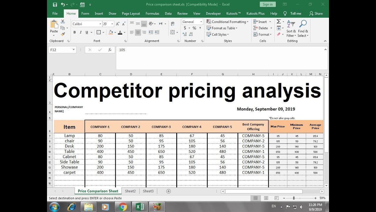 Competitor Price Comparison Excel Template Free Download