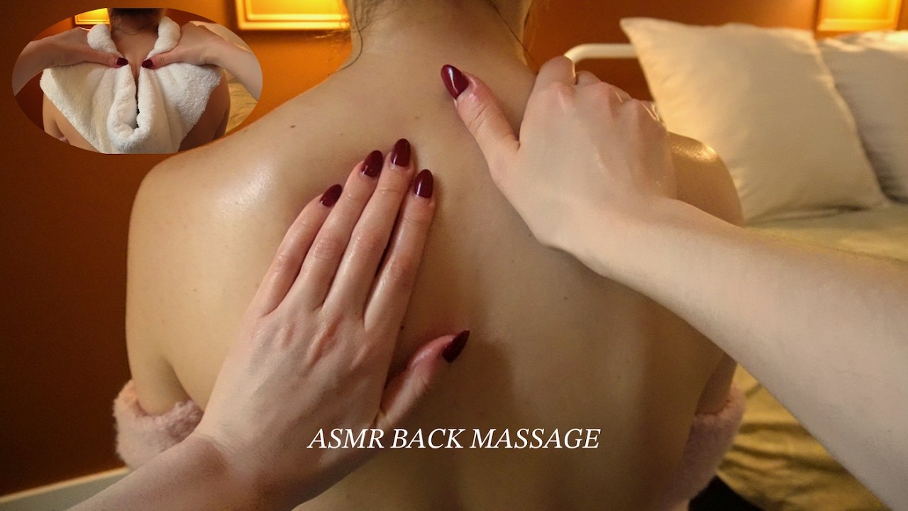 asmr back massage pov, lotion application and squeaky towel sounds - no talking