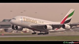 Emirates Airbus A380-861 Takeoff From Rome Fiumicino Airport 34L