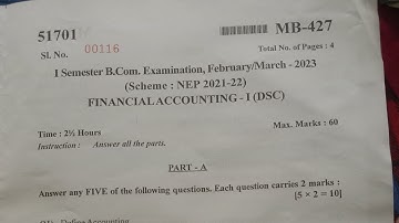 B. com 1st semester Financial Accounting question paper     February -March 2023