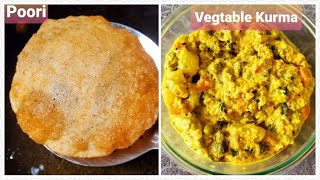 Poori Vegetable Kurma | Puri kurma combo | Wheat flour Puri | Breakfast ideas | Veg Kurma in cooker