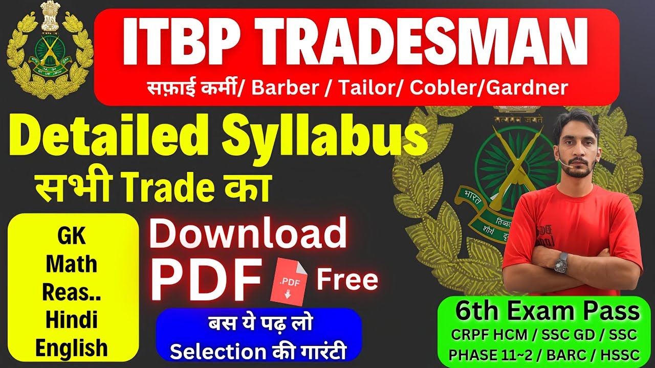 ITBP Tradesman Detailed Syllabus PDF🥳|| ITBP Tradesman Physical Date 2024🔥|| 