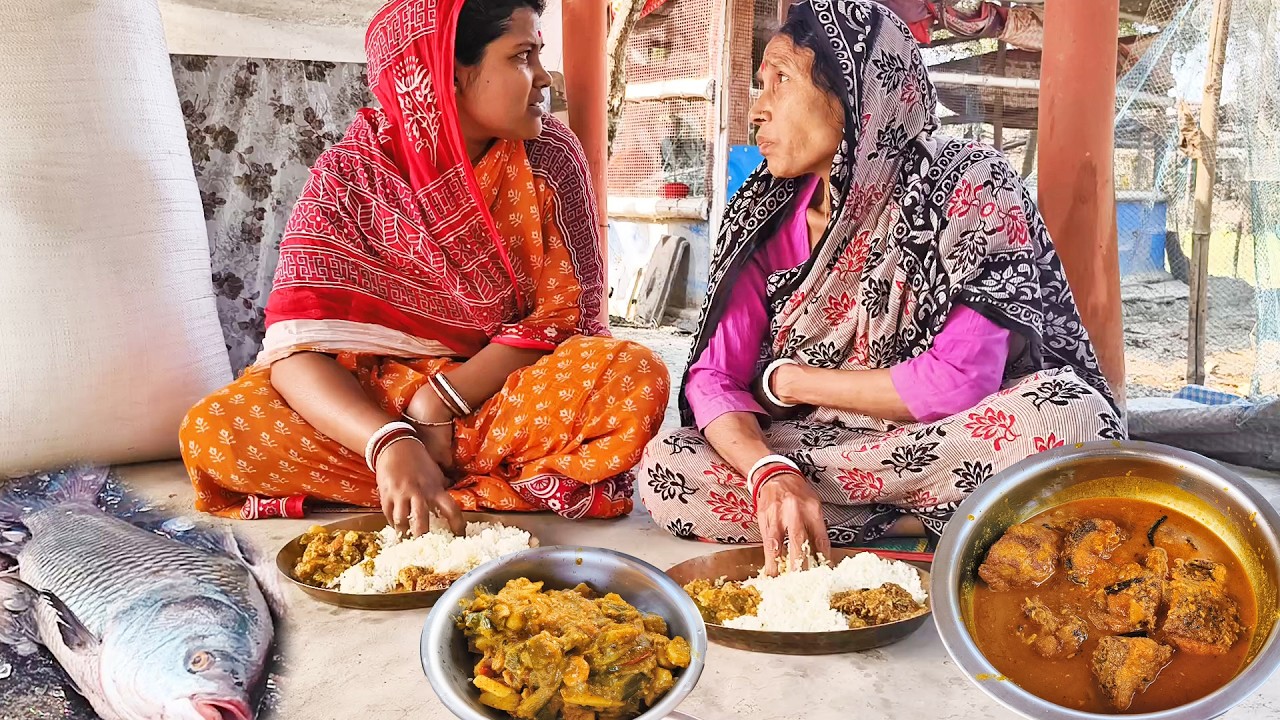Dupure Bhater Sathe Katla Kalia, Chingri Alu Begun Tomato Diye Jhal Ranna Korlam I