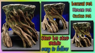 Great ideas from cement and tree stump | making pot relief for bonsai so very easy