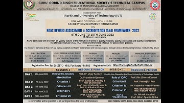 One Week National Level Online FDP on NAAC Revised A&A Framework-2022 in association with JUT,Ranchi
