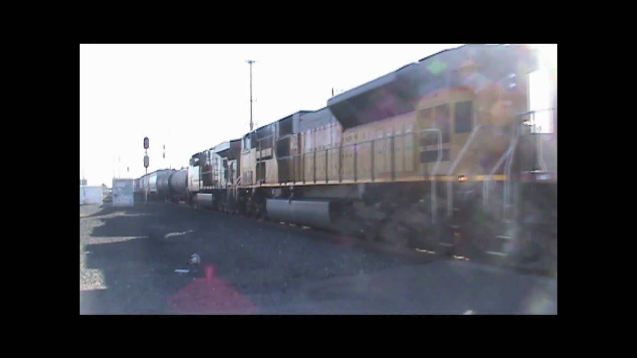 Two Union Pacific GEVOs and an SD9043MAC Lead the MNWRV Through Stockton