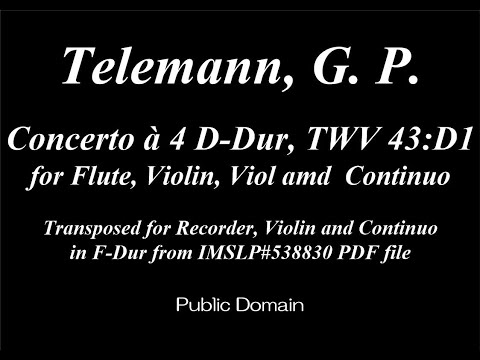Telemann, G. P. _ Concerto à 4 D-Dur, TWV 43:D1 [Recorder