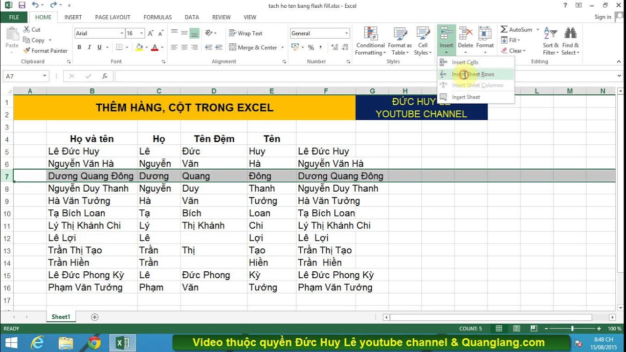 Cách Chèn Thêm Hàng, Thêm Cột Trong Excel - Youtube