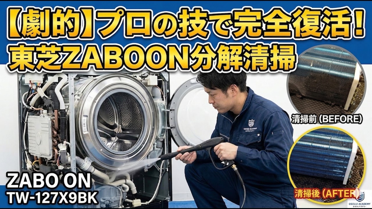 完全分解清掃済　TOSHIBA ZABOOON ドラム式洗濯乾燥機　右開き 東芝ZABOON（TW-127X9BK）ドラム式洗濯機を徹底分解清掃！4年分の汚れ