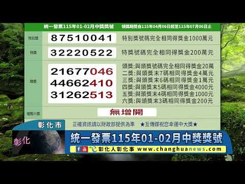 統一發票115年01-02月中獎獎號