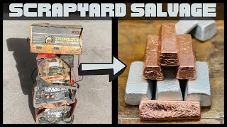 : ScrapYard Salvage - Busted Battery Charger Bars - Trash To Treasure - ASMR Metal Melting - BigStackD