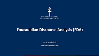 Foucauldian Discourse Analysis| Waqar Ali Shah