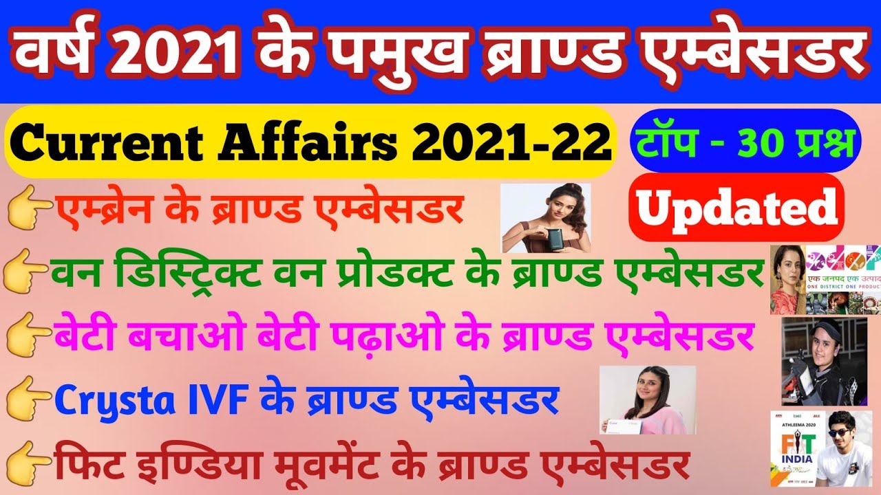 Brand Ambassador 2021 Tricks|ब्रांड एम्बेसडर|Brand ambassador Current Affairs 2021