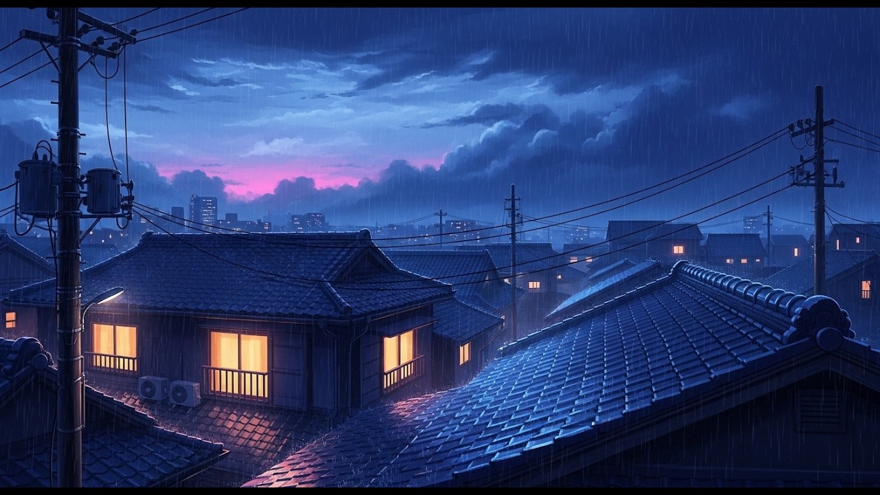 Rainy Japanese Town Lofi 🌸 90s Chill Beats 🎧 Cozy Study & Relax Mix