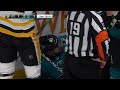 Matt Nieto pushed Penguins Goalie to the net, scrum followed between Sharks and Penguins