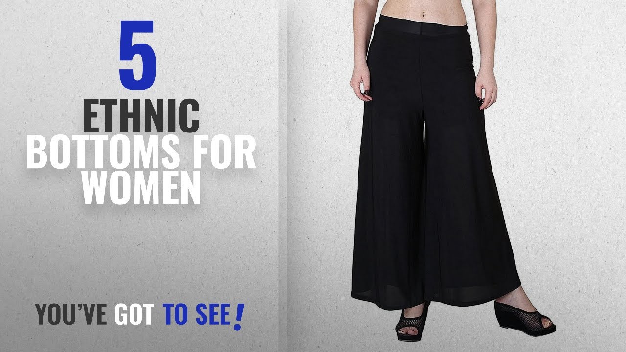 Top 10 Ethnic Bottoms For Women [2018]: Krystle stretchable Designer Plain Casual Wear Black Palazzo