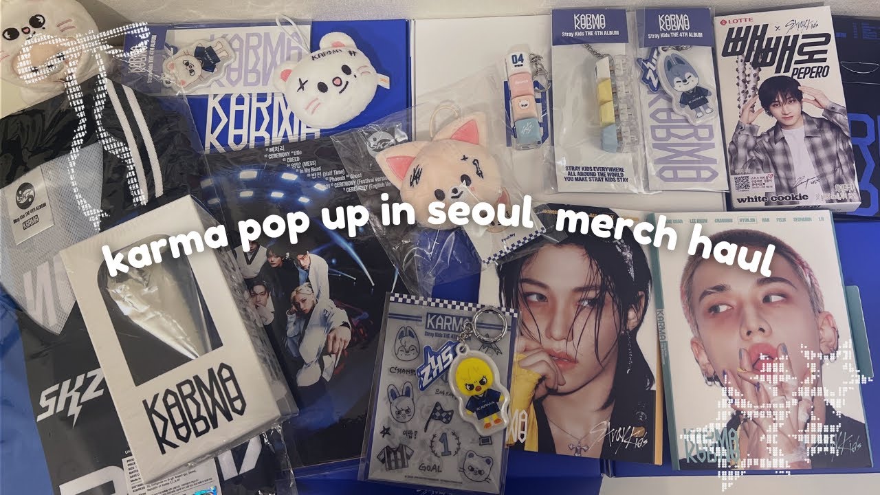 stray kids karma pop up in seoul merch haul ☆ 50 + photocards