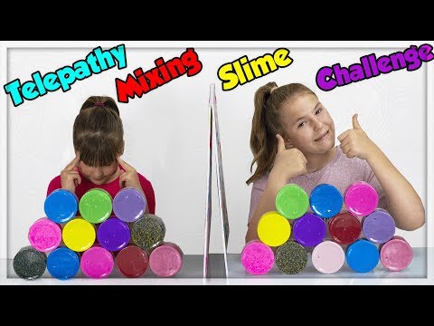 TWIN TELEPATHY MIXING SLIME CHALLENGE ! ADDING TOO MUCH SLIME