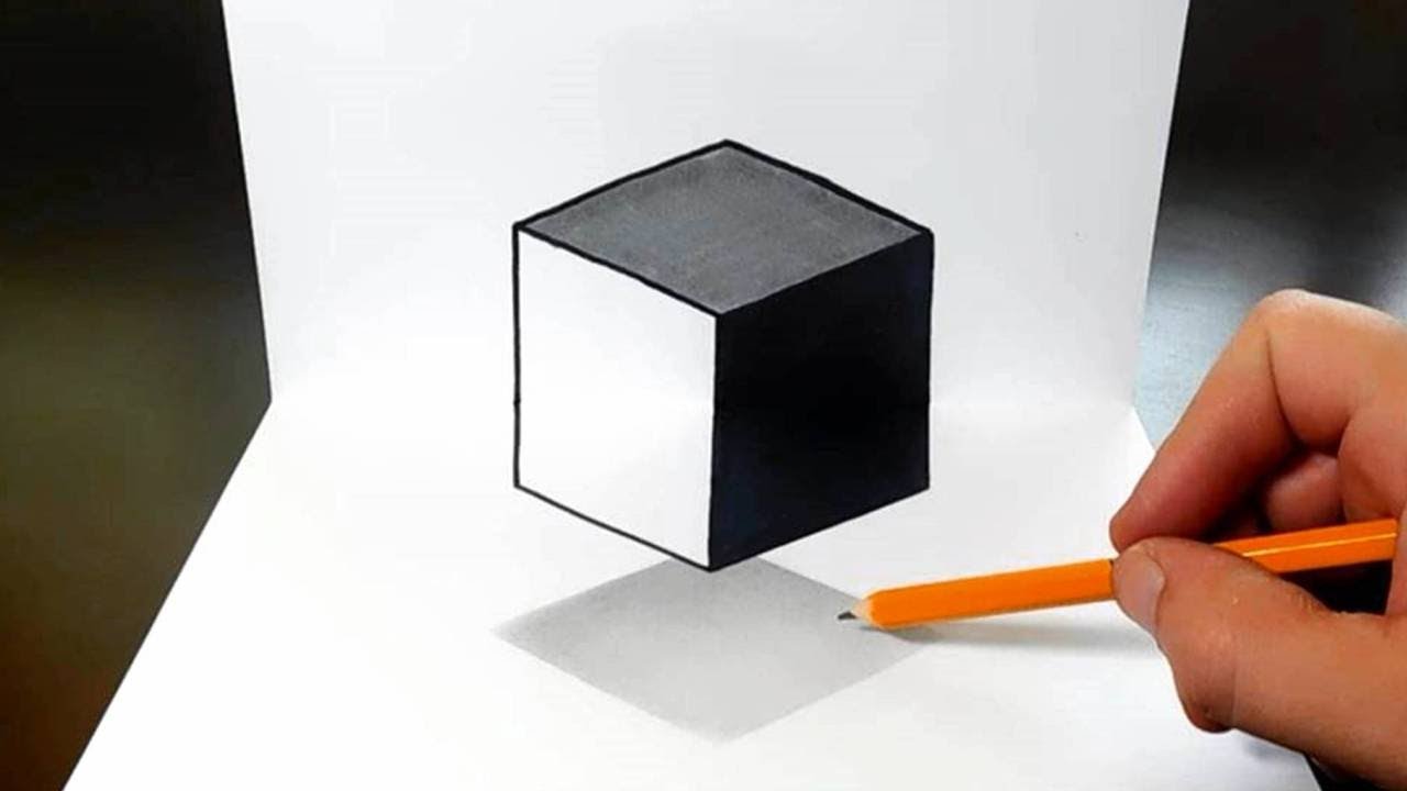 How to Draw a Floating Gift Box 3d Trick Art on Line Paper 