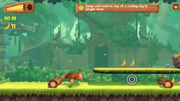 Banana Kong 2 Jump and land on top of a rolling log in jungle area (In One Run)