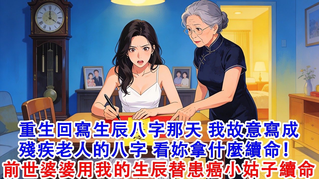 【完結爽文】前世婆婆讓我寫下姓名生辰八字說是供奉祖先轉頭就用我的生辰替患癌小姑子續命，我迅速衰老而死。重生回寫生辰八字那天，我故意寫成殘疾老人的八字#故事 #重生 #爽文 #情感 #小說 #完結