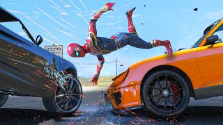GTA 5 Iron Spiderman No Seatbelt Car Crashes - Spider-Man mod Gameplay #17