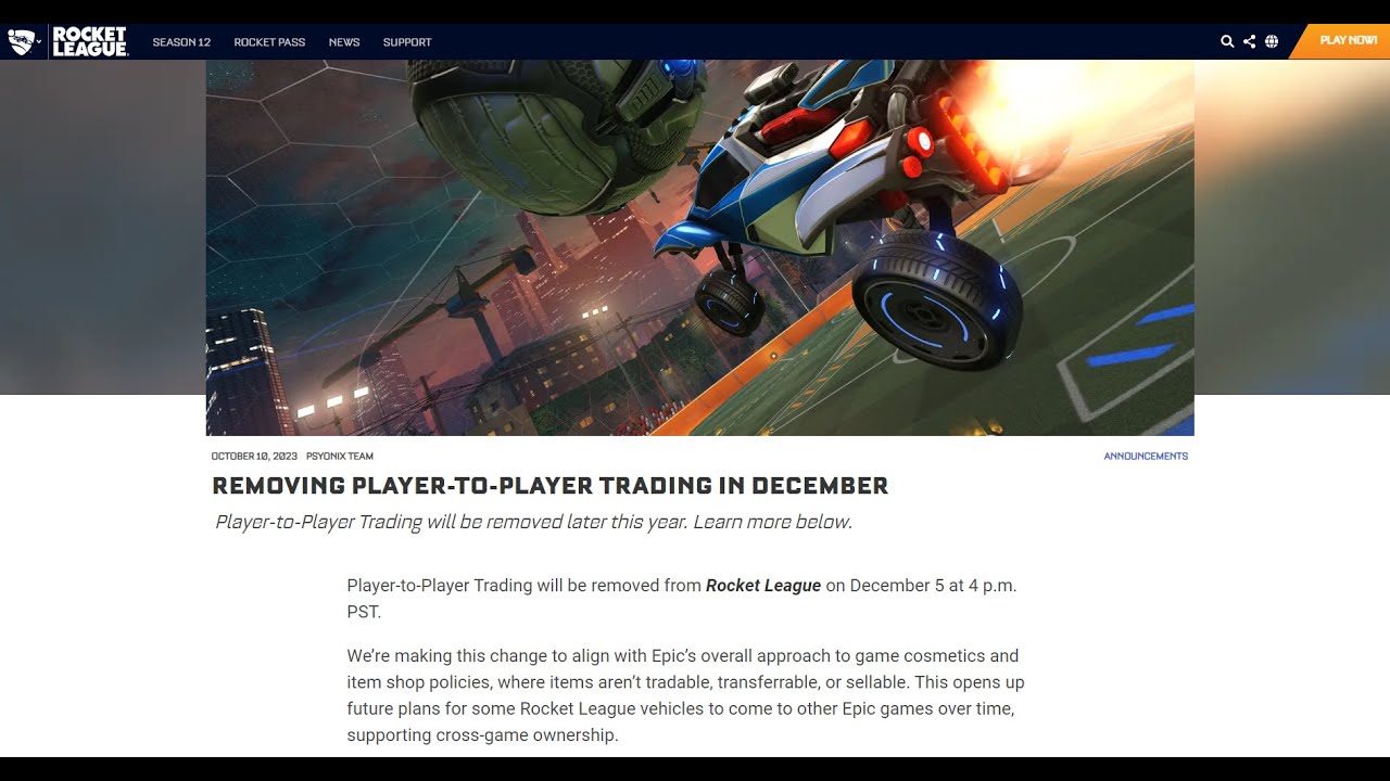 Removing Player-to-Player Trading in December