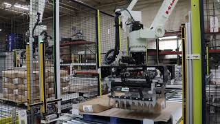 Two Line Robotic Bag Palletizing System with Automated Slip Sheet & Empty Pallet Delivery