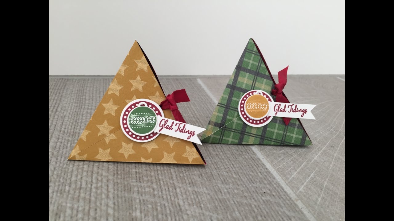 stampin up sale a bration 2019 Pyramid Treat Box Tutorial using Warmth and Cheer DSP by Stampin' Up